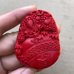 红色三蟾献宝朱砂吊坠 招财三足金蟾纳福本命年平安开运旺财项链