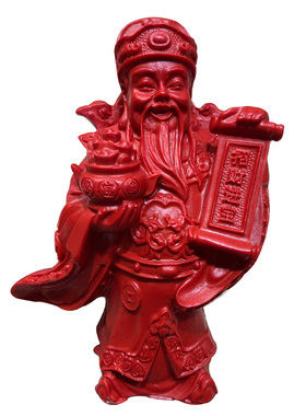 天然朱砂红招财进宝文财神摆件 家用供奉店铺办公室风水用品装饰