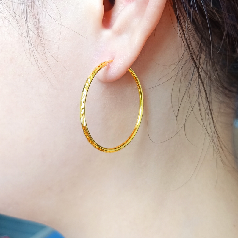 黄金耳环男女款大耳圈满天星AU750金耳饰9999足金色真金首饰