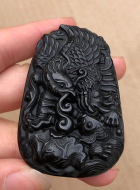 黑曜石抓住机遇挂件 男款霸气机不可失鹰鱼志存高远证书