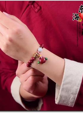 天然原矿高含量朱砂紫金砂吉祥平安福袋手链手串女款招财转运饰品