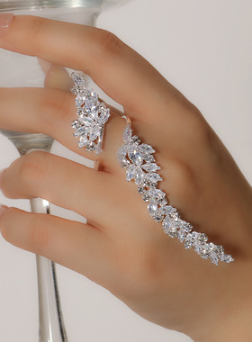 速卖通新款树叶戒指女冷淡风可调节开口指环新娘气质配饰ring