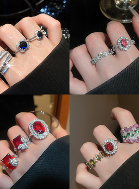 法式锆石蝴蝶方形时尚开口戒指轻奢感指环宫廷风时尚百搭手饰