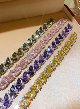 法式超闪双层锆石水滴卡扣手链轻奢感手环精致手饰设计感小众