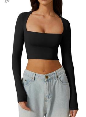 Autumn blouse women's long sleeve short T-shirt上衣