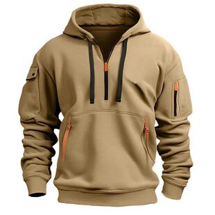 Mens hoodie with zipper and multiple pockets pullover, men