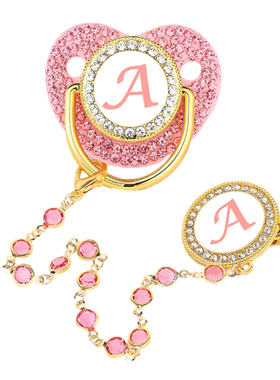 Pink Zircon Luxury Baby Pacifier Clip 26 Letters Newborn Per
