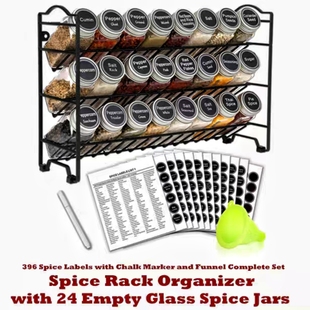 Spice Rack Organizer Glass Spice Jars Seasoning Bottles 24pc