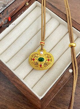 金店同款越南古法沙金镂空花丝金枝玉叶如意锁吊坠小众百搭高级感