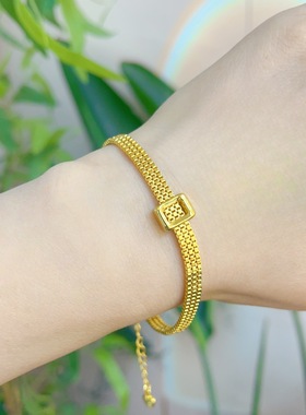 周家款越南沙金流金岁月方块手链蕾丝方形扣亮闪女款时尚手环饰品