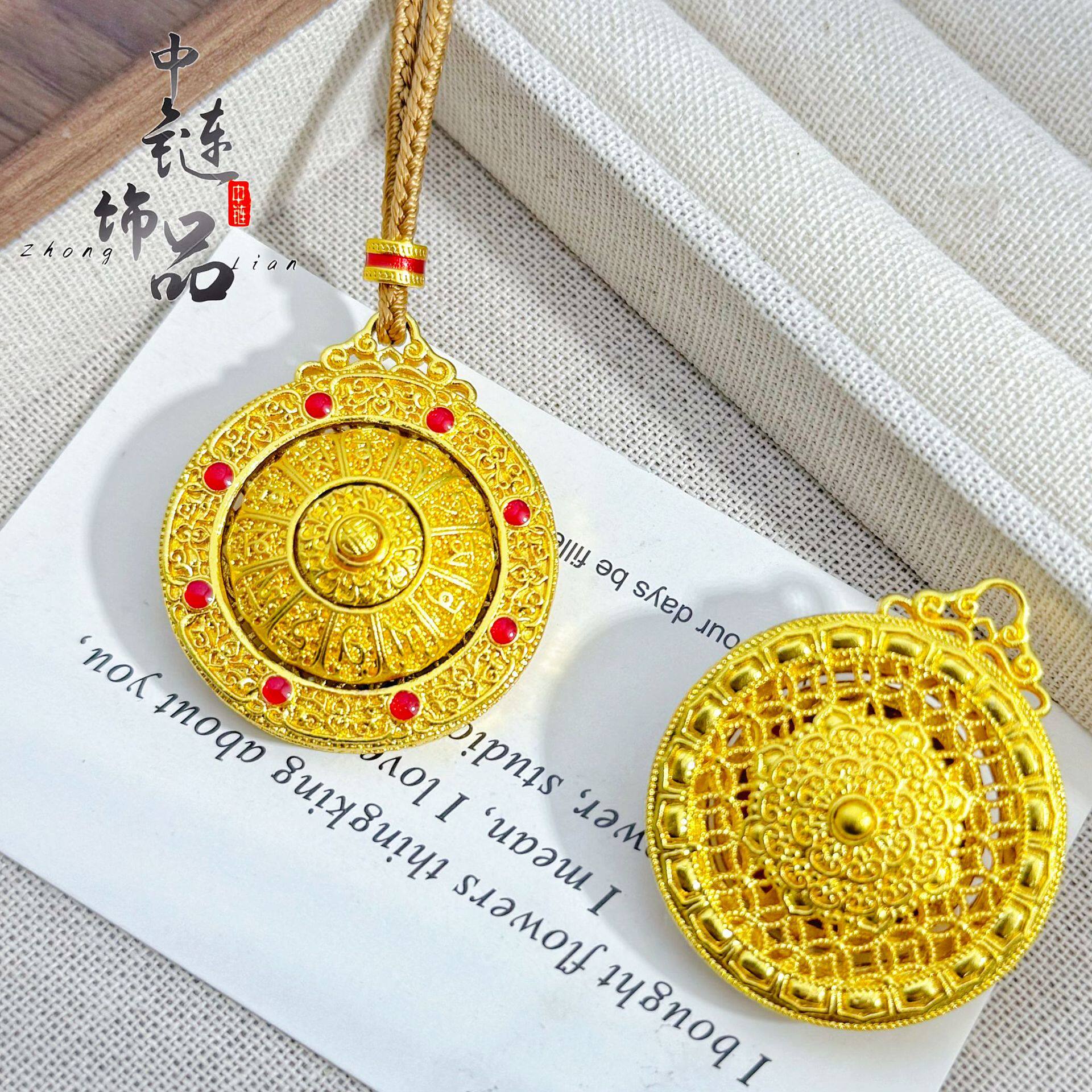 金店同款古法越南沙金珐琅彩旋转释迦本尊护佑宝符八方圆满吊坠皮
