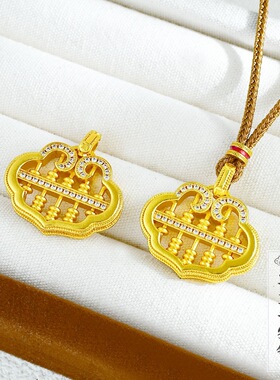 越南沙金算盘项链如意祥云小众设计点钻镶嵌锆石算盘项链不掉色