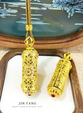 金店同款古法越南沙金镶钻开门见财神吊坠新中式国潮风挂件女项链