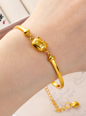 Kitty猫手链越南沙金女款韩版卡通猫半镯沙金手链百搭小众高级感