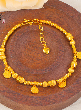 越南沙金不掉色平安喜乐猫眼珠手链爆闪斜纹珠中式复古手链高级感