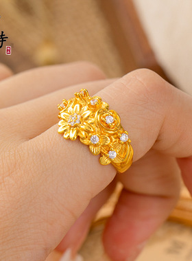 越南沙金个性轻奢风繁花似锦戒指小众设计高级感点钻开口戒送女友