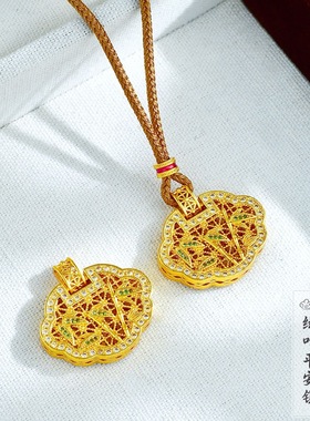 越南沙金项链国潮竹子绿叶镂空如意锁吊坠女高级感不掉色饰品百搭