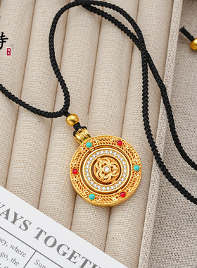 金店同款古法越南沙金镶钻福气满满旋转罗盘项链点钻福字罗盘饰品