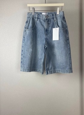 FR女士浅蓝色牛仔短裤五分裤中裤宽松直筒复古简约时髦显瘦百搭