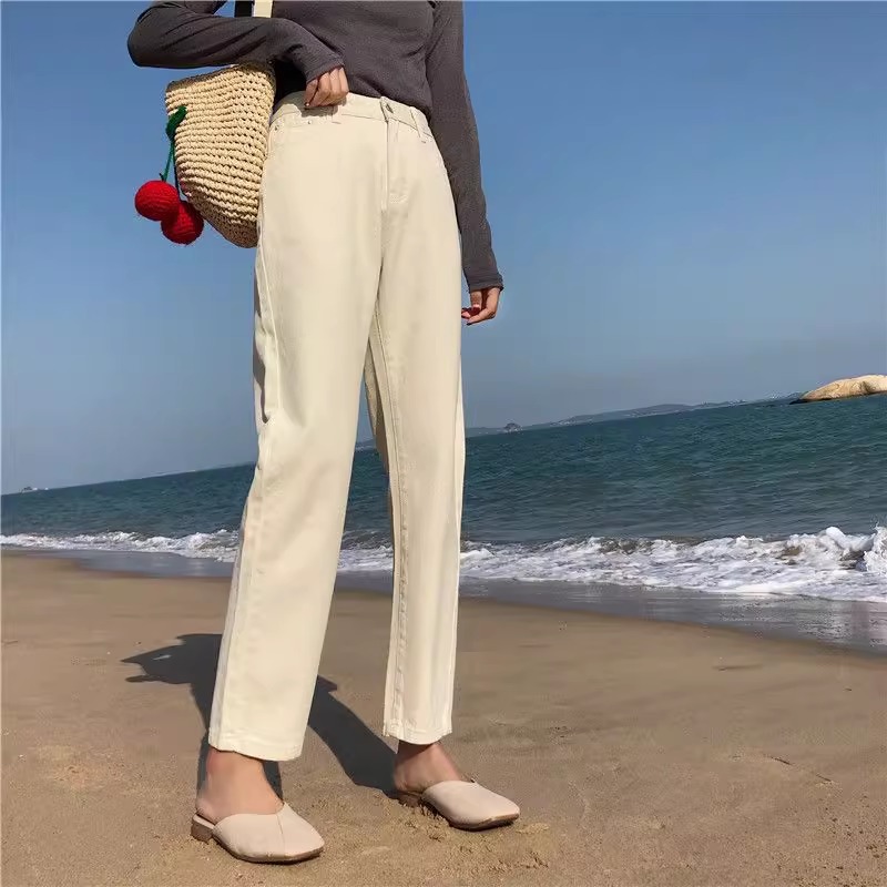 九分锥形小直筒柔软无弹性牛仔裤