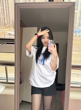 玉女#005纯棉白色落肩直喷春夏男女短袖T恤