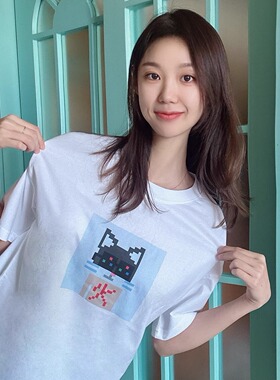 【T】NOUNS#0788纯棉白色落肩直喷春夏男女短袖圆领T恤