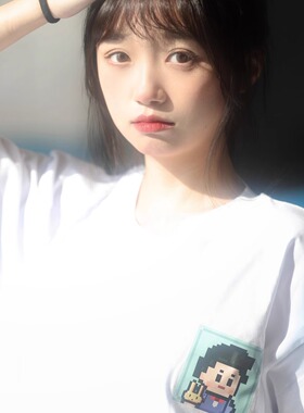 【T】SiMETABOY#430胸徽版白色纯棉落肩T恤