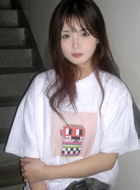 NOUNS#0345纯棉白色落肩直喷T恤