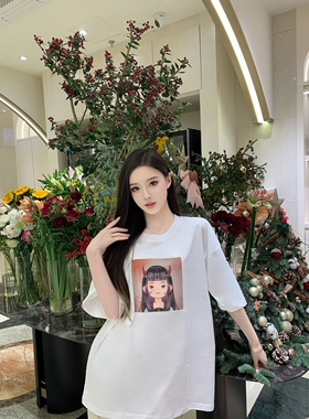 T DreamyGirl#013-小恶魔纯棉白色落肩直喷T恤