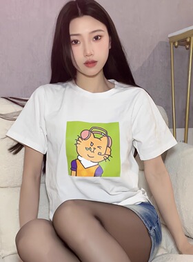 中华小橘猫#08096白色纯棉春夏男女短袖T恤
