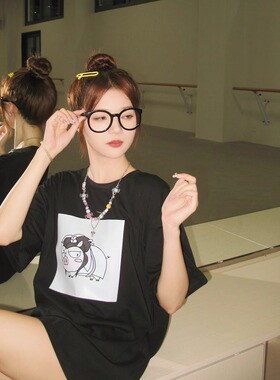 【T】策划小猪-白素猪黑色纯棉T恤