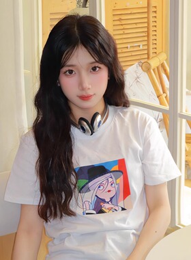 十三白作品鳍女子系列-隐刺白色纯棉T恤