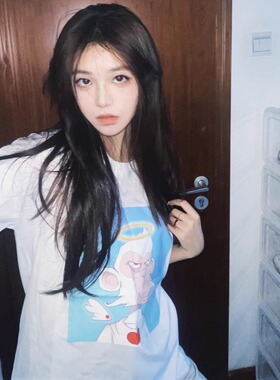 【T】元气猴-天使款白色纯棉落肩T恤