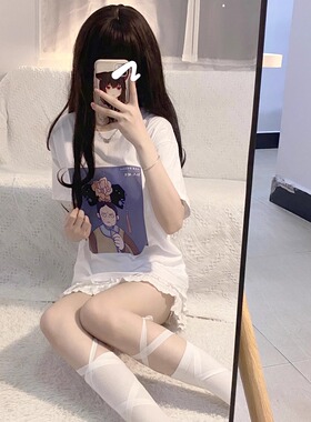 十三白红人嬷嬷白色纯棉落肩T恤