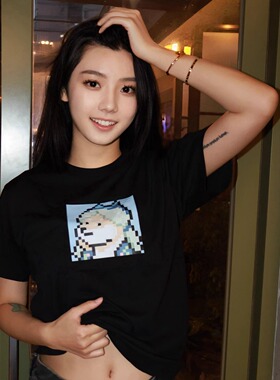 加密二狗#3040黑色纯棉T恤