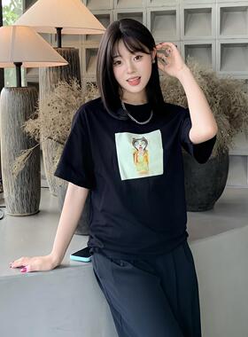 武侠港火熊系列-观音坐莲-黄金黑色纯棉T恤