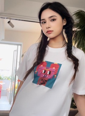 NOUNS#1568纯棉白色落肩直喷T恤