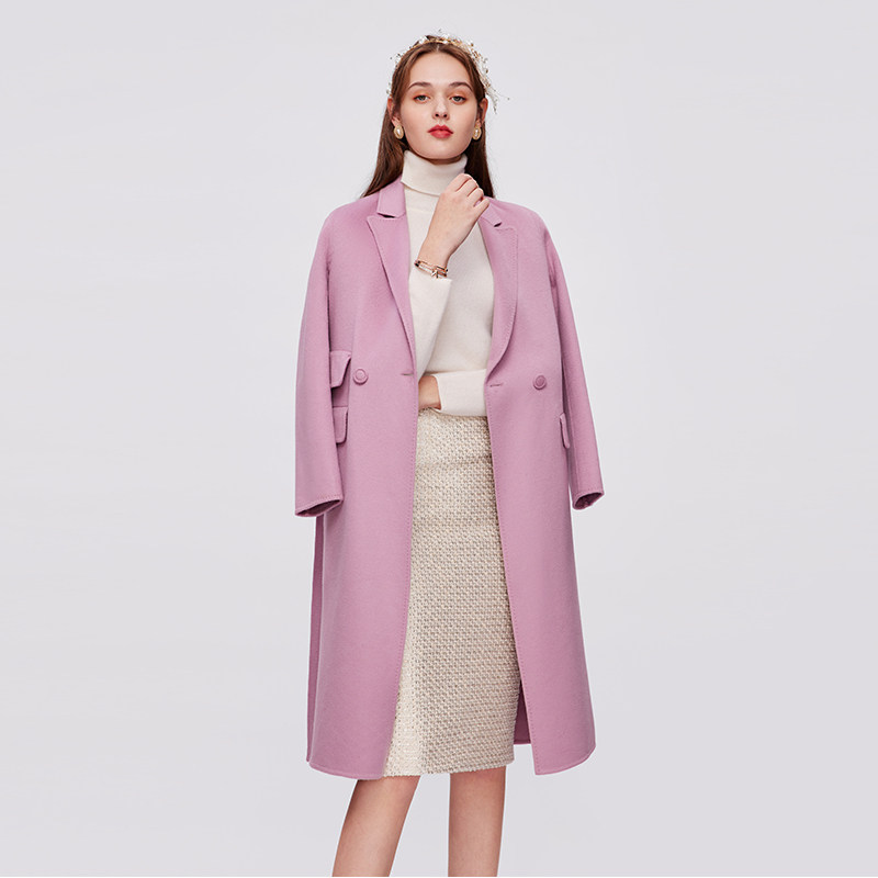 votre【高定奢品】意大利进口colombo双面纯羊绒大衣樱花粉中长款