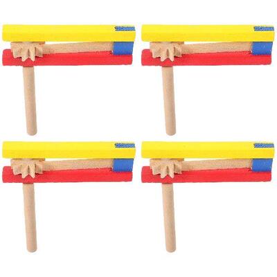 4 Pcs Ratchets Wooden Castanet with Long Handle Grasp