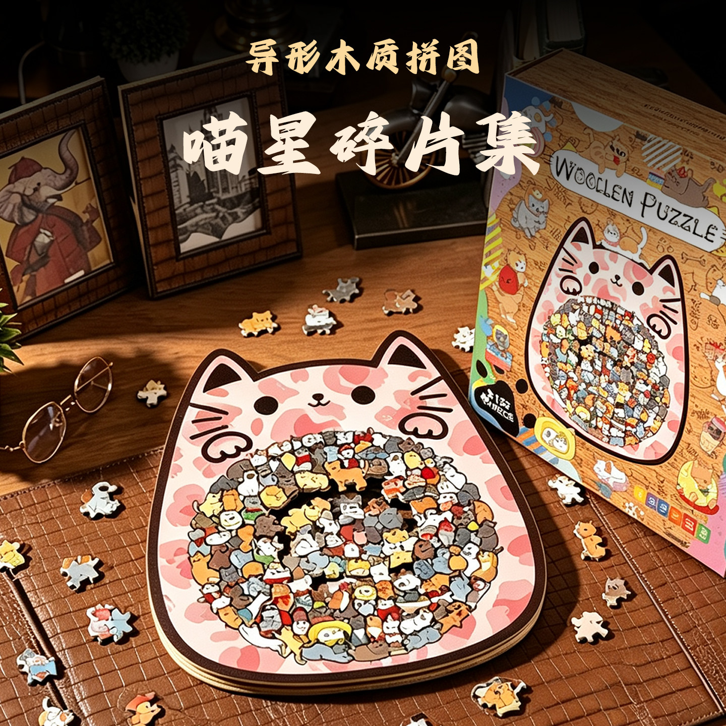 【出口品质】趣猫异形木质拼图高端送礼玩具积木解压正版原创拼图