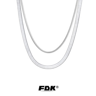 FDK项链男蛇骨链纯银锁骨链925银细女银色镀白金潮嘻哈素链卫衣