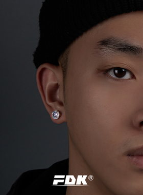 FDK s925纯银耳钉男女美式耳钉高级感锆石耳环男士痞帅嘻哈养耳洞