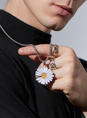 FDK正品太阳花毛衣项链男同款GD雏菊潮吊坠女Ins钛钢卫衣送男友