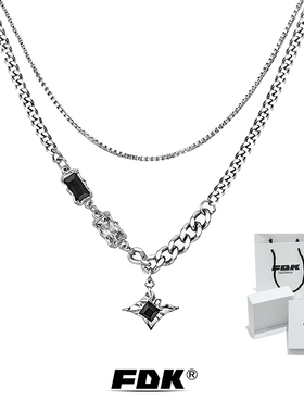 四芒星项链男款男生潮流嘻哈王嘉尔同款毛衣链钛钢刻字送男友