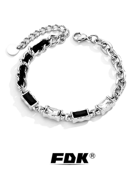 FDK手链男款黑曜石手链拼接男士情侣痞帅嘻哈轻奢小众可刻字送礼