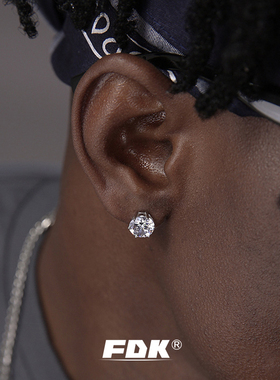 FDKs925纯银锆石六爪耳钉嘻哈潮酷耳环高级小众设计感欧美男士
