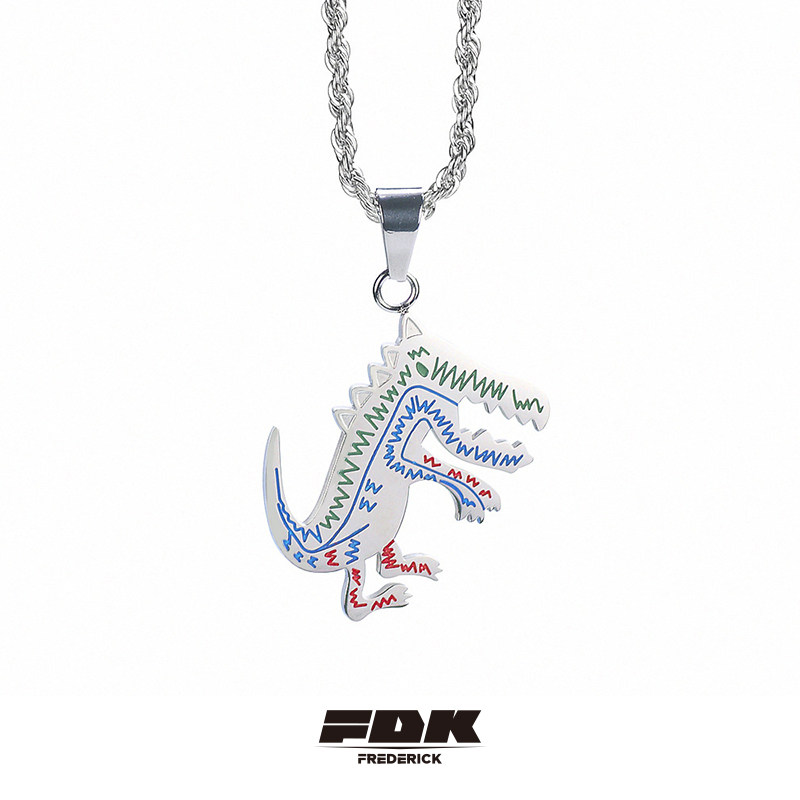 FDK项链男款嘻哈毛衣链小恐龙男生小众高级感吊坠送男友礼物刻字