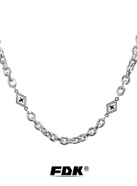 菱形方片古巴链高级设计感钛钢锁骨链男女同款配饰欧美嘻哈街头风