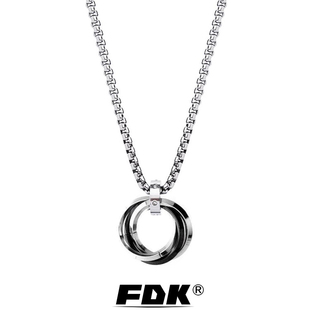 FDK环环相扣男生男士三环男款项链礼物送男友刻字定制钛钢吊坠