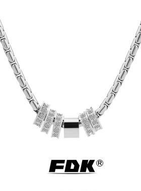 FDK项链男款钛钢转运珠圆环吊坠小众男士毛衣链潮流刻字送礼